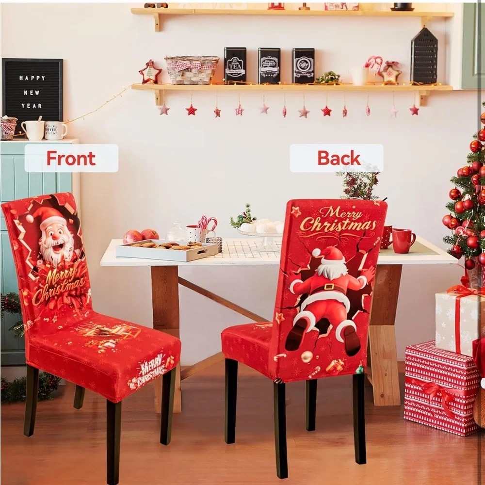 6PCS Christmas Dining Chair Covers Stretch Removable Washable Dining Room Chair
